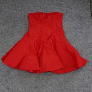 Ralph Lauren Dress Womens 14 Red Strapless Fit Flare Silk Party Sleeveless B